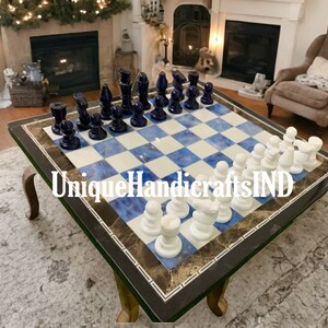 Lapis Lazuli Inlay Schach Set: Personalisiertes Marmor Schachbrett, handgemacht