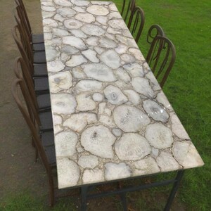 Stone Coffee table in white agate stone handmade mid century modern furniture slab