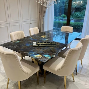 Handmade Labradorite Stone Tabletop & Kitchen Countertop – Blue Flash Gemstone Slab, Polished Luxury Illuminated Surface, Custom Worktop