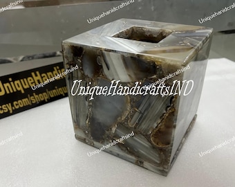 Handcrafted Natural Agate Stone Tissue Box: Home Decor