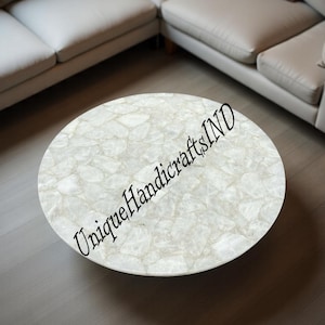 Antique White Quartz Round Table Top, Natural Quartz Centerpiece, Home Decor Desk Table