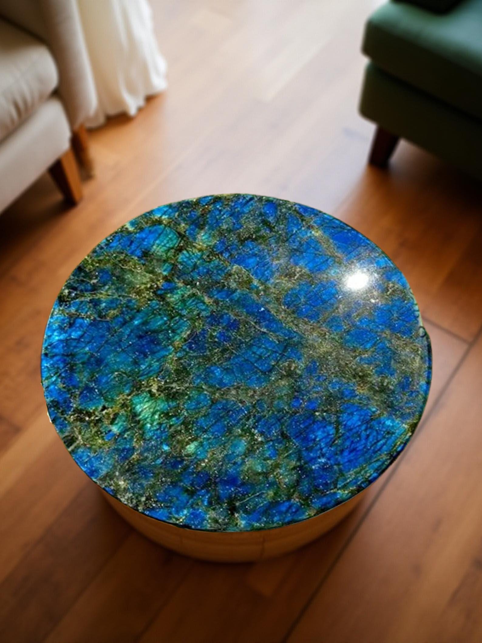Crystal Labradorite Stone Coffee Table | Handmade Gemstone End Table Home Decor