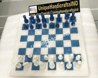 Handmade Marble Chess Set: Turquoise Inlay Mosaic Art