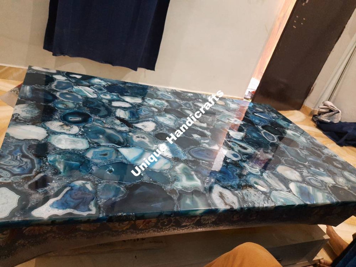 Blue Agate Table Top Agate Table Stone Dining Table Blue Etsy