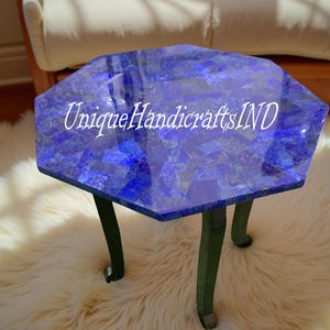 Handmade Octagon Lapis Lazuli Table Top: Inlay Mosaic Art