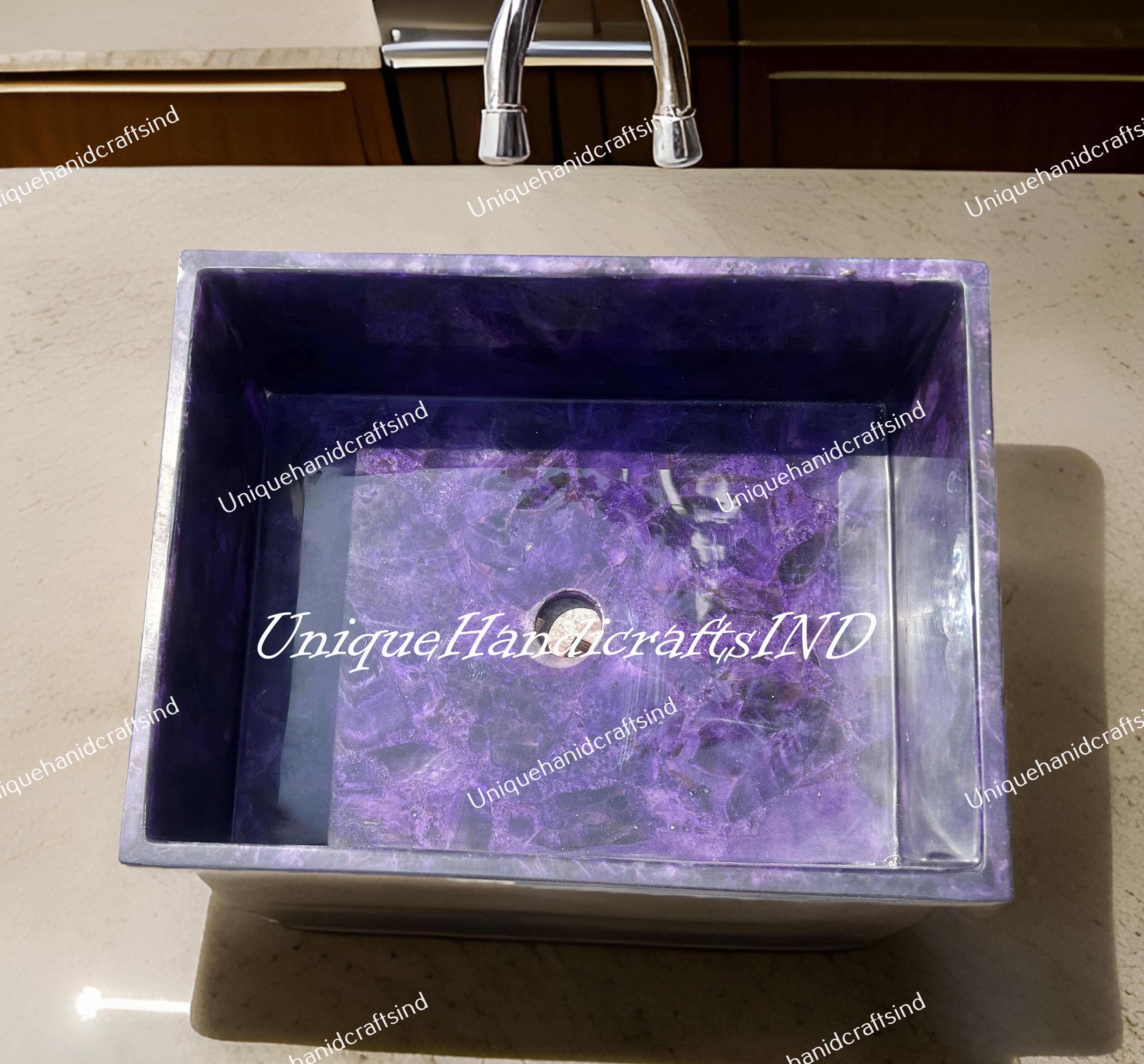 Amethyst Gemstone Vessel Sink - Crystal Semi-Precious Stone Countertop…