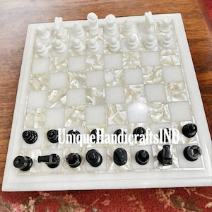 Marble Chess Set: Mother of Pearl Inlay, Stone Arts Tournament Chess