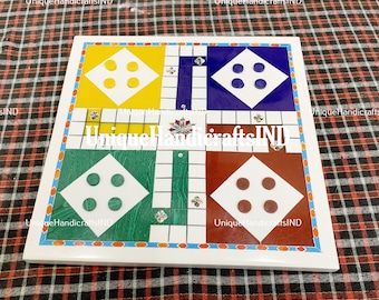 Handmade Marble Ludo Board Game: Stone Inlay, Dice & Coins