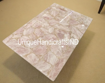 Handmade Rose Quartz Table Top: Stone Furniture, Custom Slab
