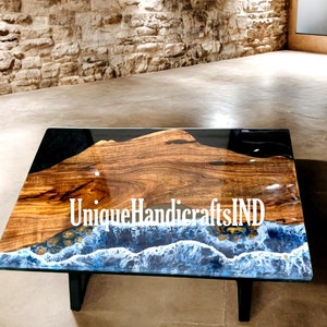 Epoxy River Table | Blue Ocean Walnut River Table | Epoxy Coffee Table | Epoxy Resin Table | Live Edge Table | Accent Table Furniture