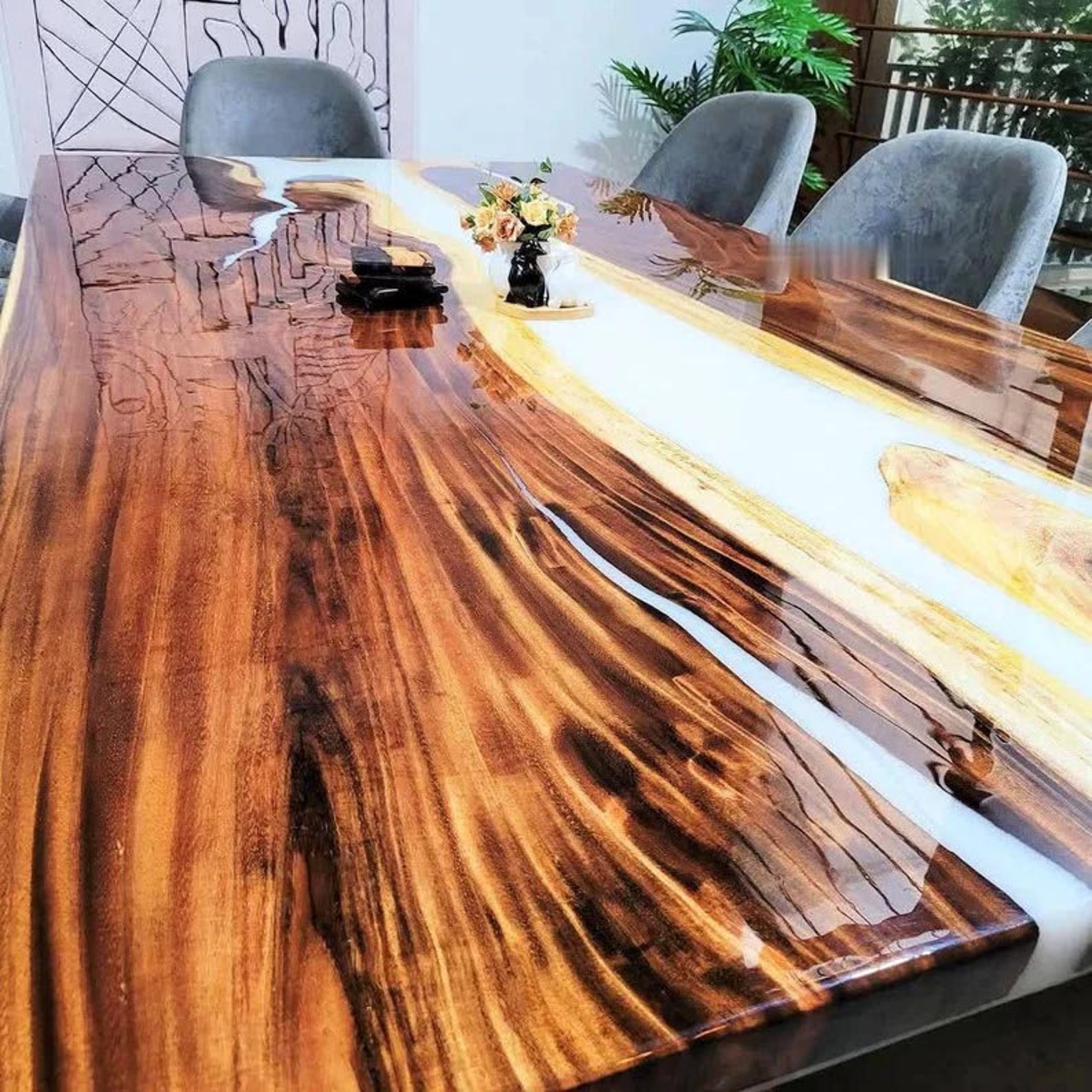 White Resin Epoxy Acacia Wood Dining Table epoxy Living Room Etsy