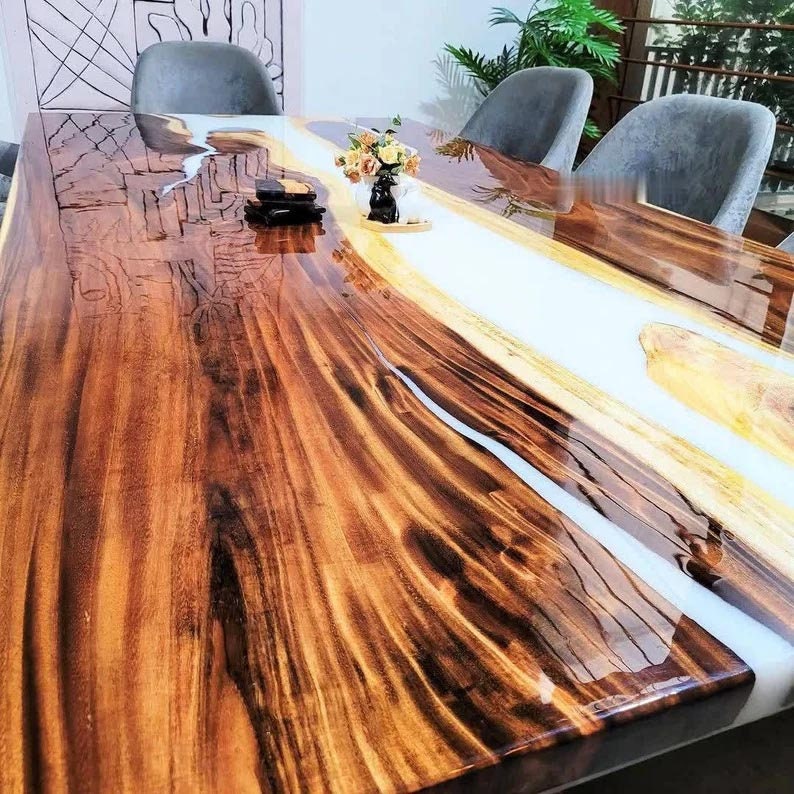 White Resin Epoxy Acacia Wood Dining Table epoxy Living Room Etsy