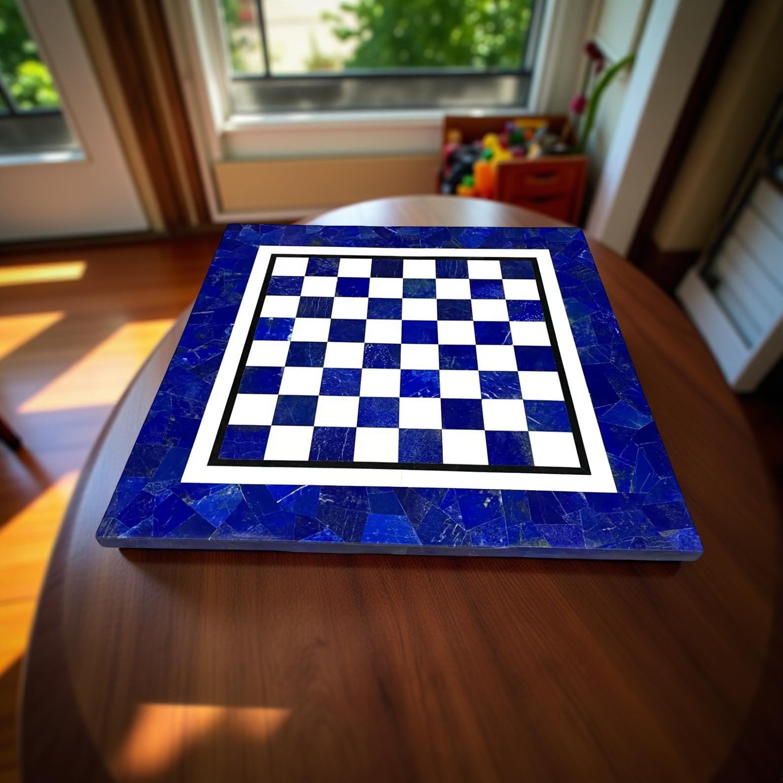 Luxury Lapis Lazuli Chess Set – Handmade Stone Inlay Board with Matching Chess Pieces