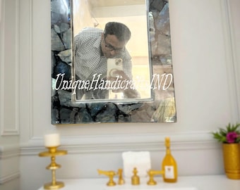 Espejo rectangular de labradorita hecho a mano: decoración de pared con piedras preciosas