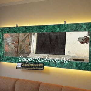 Green Malachite Mirror: Gemstone Wall Hanging, Handmade Decor