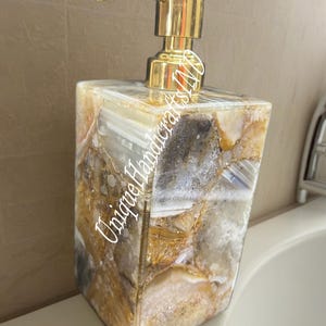 Soap Dispenser with Natural Agate Stone / Soap Bottle / Kitchen Dish Soap Bottle / Lotion Pump / Bathroom Hand Soap