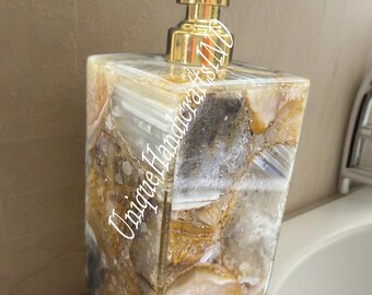 Natural Agate Stone Soap Dispenser: Handmade Bathroom Decor