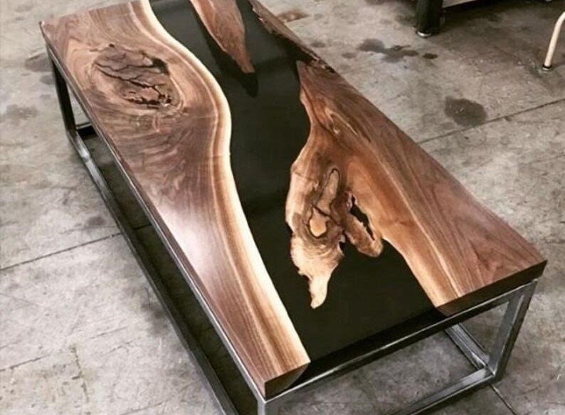 Black Resin Epoxy Wooden Table Top Epoxy Dining Table coffee Etsy