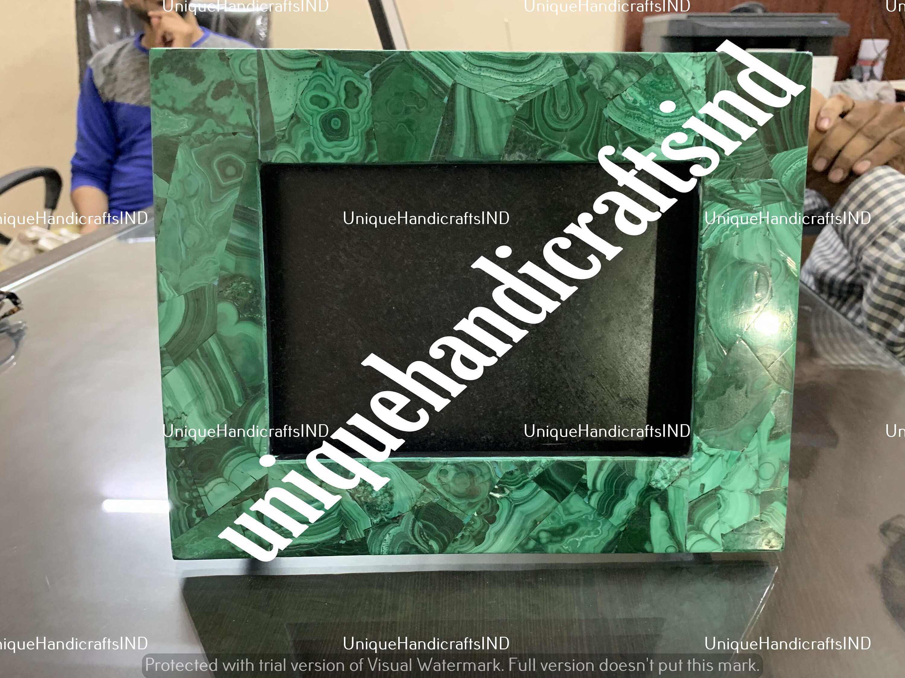 Malachite Marble Photo Frame: Pietra Dura Inlay Art, Handmade