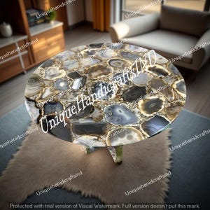 Handmade Agate Stone Coffee Table | Natural Gemstone Round Table | Luxury Accent Table | Unique Home Decor Furniture