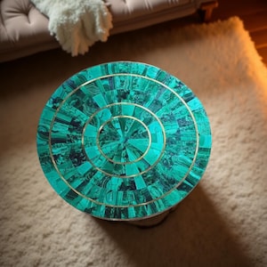 Round Malachite Table Top | Inlay Work Dining Table | Customizable Coffee or Counter Tabletop | Handmade Gemstone Furniture Decor