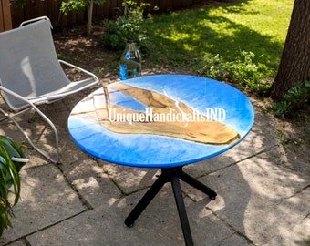 Ocean Wave-tafelblad epoxyhars: ronde salontafel acaciahout