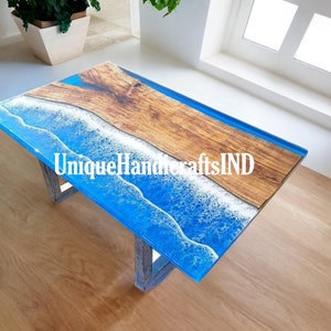 Handmade Ocean Epoxy Resin River Table Top: Walnut Wood Art