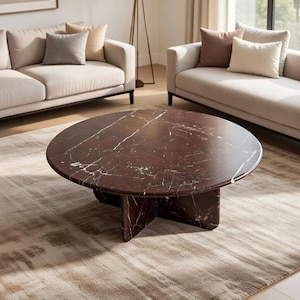 Modern Rosso Levanto Red Marble Table | Custom Stone Coffee & Dining Table image 1