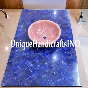 Custom Quartz Sink, Rose Quartz Sink With Lapis Countertop, Bathroom Sink, Bathroom Vanity Top, Quartz Vanity Top, Vessel sink Countertops