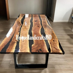 Black Epoxy Table, dining, Acacia Wooden Epoxy Resin Dining Table, Coffee Table Top, Resin Table Top With Stand Indoor & Outdoor Decor