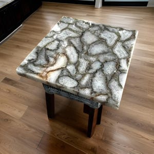 White Agate Table – Handmade Luxury Gemstone Table, Natural Agate Stone Furniture
