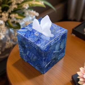 Funda para caja de pañuelos de ágata azul / Servilletero de piedras preciosas hecho a mano / Accesorio decorativo de baño de lujo / Porta pañuelos de piedra natural