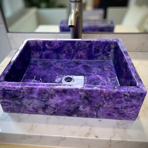 Vintage Amethyst Stone Sink – Purple Farmhouse Sink – Wall-Mounted Kitchen, Bathroom, Laundry Room Sink – Home Décor
