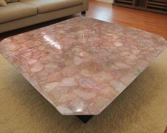 Handmade Rose Quartz Coffee Table Top: Square Stone Slab