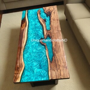 Handmade Blue Epoxy Resin Coffee Table: Live Edge Walnut Wood