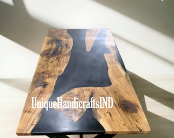 Handmade Black Epoxy River Coffee Table: Live Edge Wood Slab