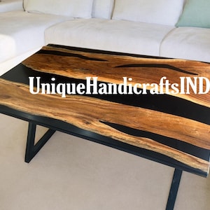 Walnut Table With Black Epoxy resin Art, Live Edge Dining Table, Dining Table, Kitchen Dining Table, Walnut Slab, Live Edge Table Home Decor