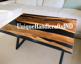 Walnoottafel met zwarte epoxyharskunst, Live Edge eettafel, eettafel, keukeneettafel, walnootplaat, Live Edge Table Home Decor