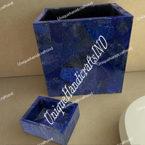 Badezimmer-Set mit 2 Lapis Lazuli Marmor Badezimmerzubehör Seifenschale & Mülleimer