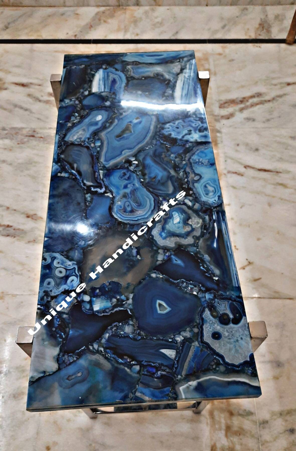 Blue Agate Console Table/rectangle Table Agate Countertop Etsy