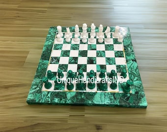 Handmade Malachite Inlay Marble Chess Set with Pieces