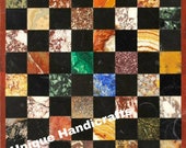 Black Marble Chess Board Table Top, Side Table Handmade Multi Color Semi Precious gemstone Marquetry Art Living Room Decor Garden Table