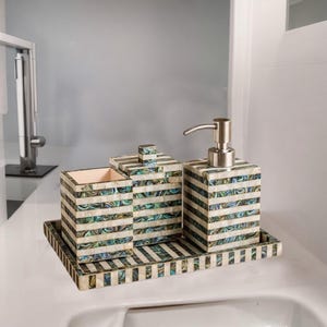 Set da bagno esclusivo in madreperla e pietra di conchiglia Paua – Accessori da bagno di lusso fatti a mano