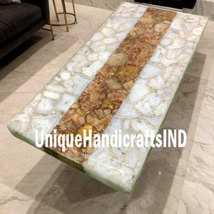 White Agate stone with golden Petrified /Marble Coffee,Dinning Table Top, Counter Top Handmade Interior Furniture Decor