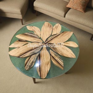 Tablero de mesa de río de resina epoxi hecho a mano: mesa central de madera natural