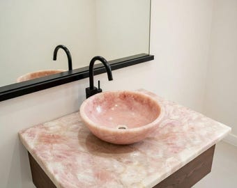 Rose Quartz Countertop with Sink: Handmade Vanity Top (36x24 inch)
