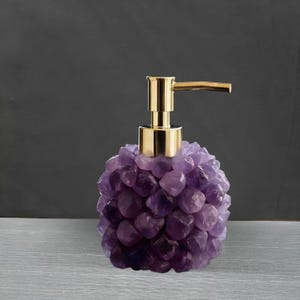 Natural Amethyst Soap Dispenser – Handmade Stone Pump Bottle for Bathroom & Kitchen