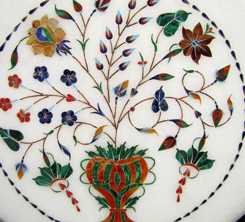 Marble Floral Center Coffee Table Top Pietra Dura Handmade Art Home Decor octagon shape made by rural Artisan from Agra Size 12 x 12 inch