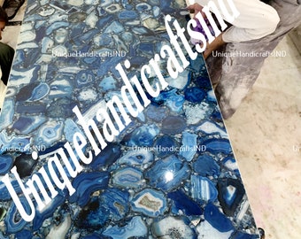 Esszimmerarbeitsplatte aus blauem Achat, Konferenztisch aus blauem Achat, Barthekenplatte aus Achatstein, handgefertigt