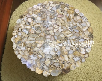 Handmade Agate Dining Table Top: Live Edge Mosaic Stone Art